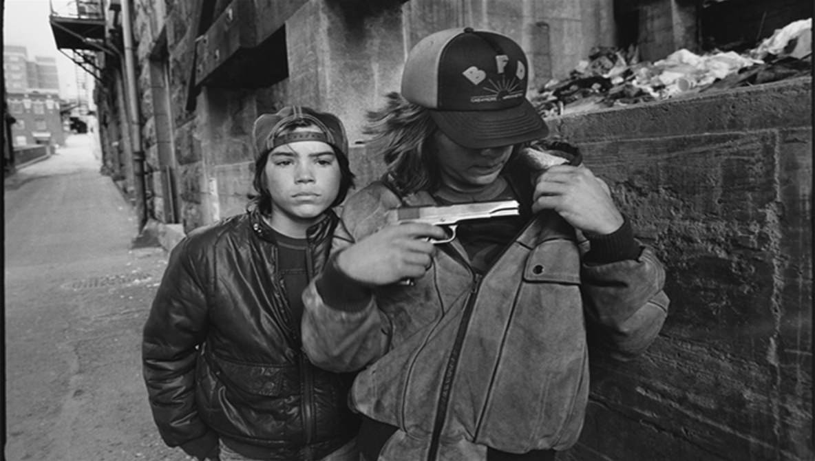 "Rat" and Mike with a gun, Seattle, Washington, 1983