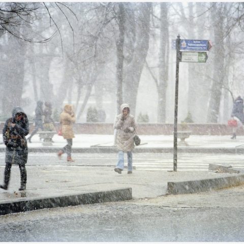 Snowstorm on Soborna square (Austria Platz).