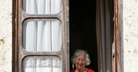 At the window