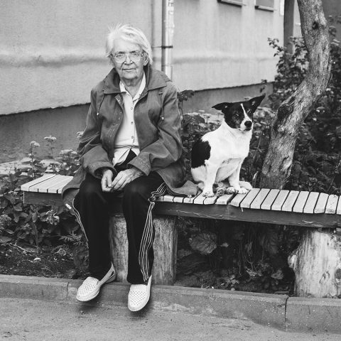 Elderly woman with her dog