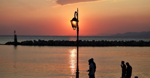 The sun caught in a beacon