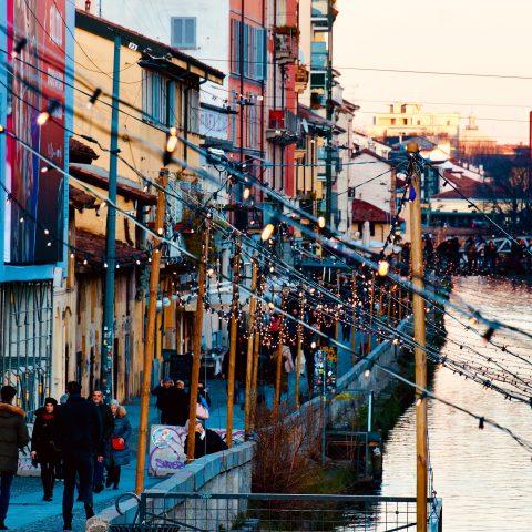 Christmas lights on the canal