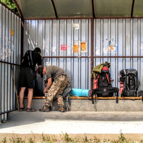 tourists collect backpacks