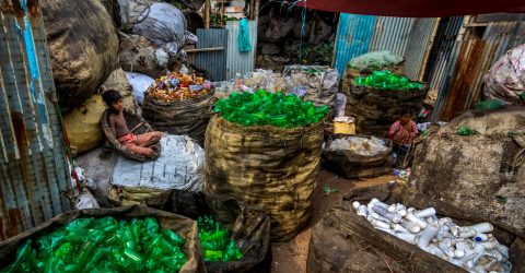 Plastic bottle recycling children worker