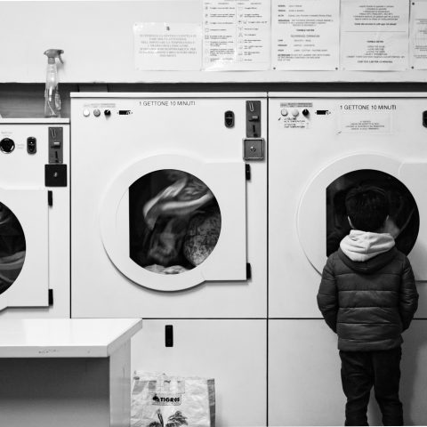 Coin laundry evening