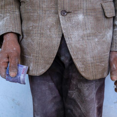 Close-up of a worker in the streets of Gyumri, Armenia