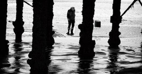 Underneath the pier and on the beach