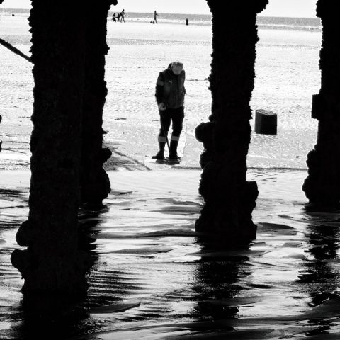 Underneath the pier and on the beach