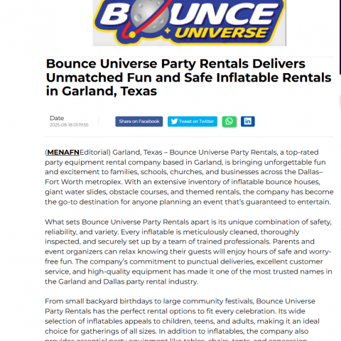 Bounce Universe Party Rentals Delivers Unmatched Fun and Safe Inflatable Rentals in Garland, Texas