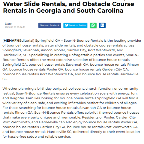 Soar-N-Bounce Rentals: Your Ultimate Destination for Bounce House Rentals, Water Slide Rentals, and Obstacle Course Rentals in Georgia and South Carolina