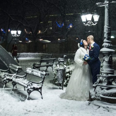 Romantic moment in snow