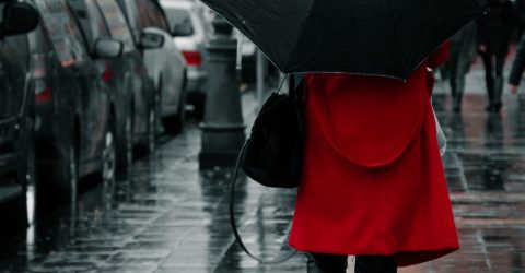 Red in rain.