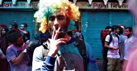 Happy colorful man