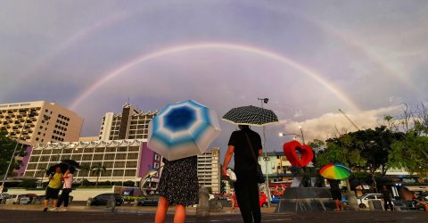 Rainbow on city