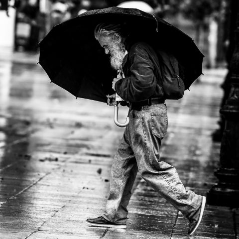 Man with umbrella