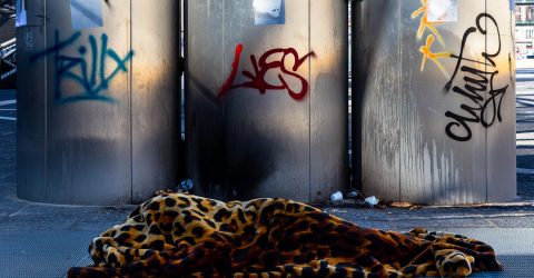 Migrant homeless sleeping in the morning