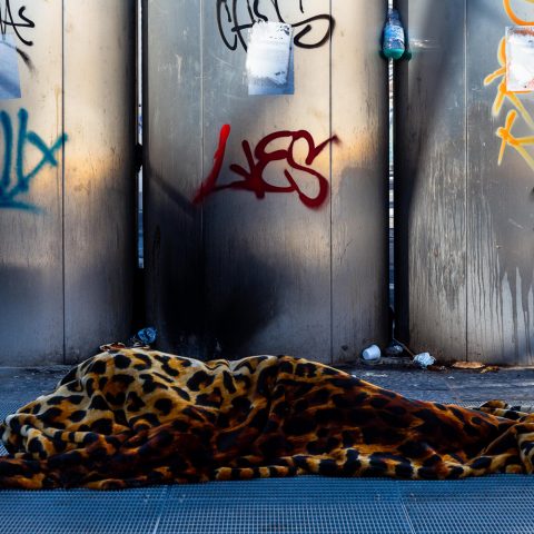 Migrant homeless sleeping in the morning