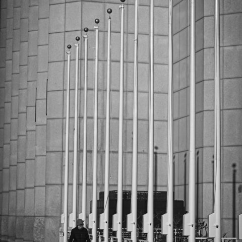 Man and The Giant Flagpoles